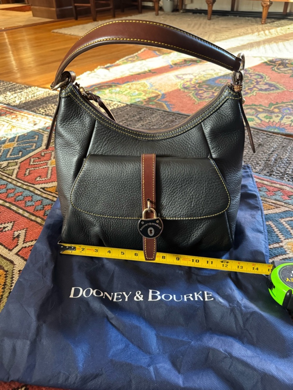 Dooney & Bourke Black Pebbled Leather Hobo with Brown Strap & Trim